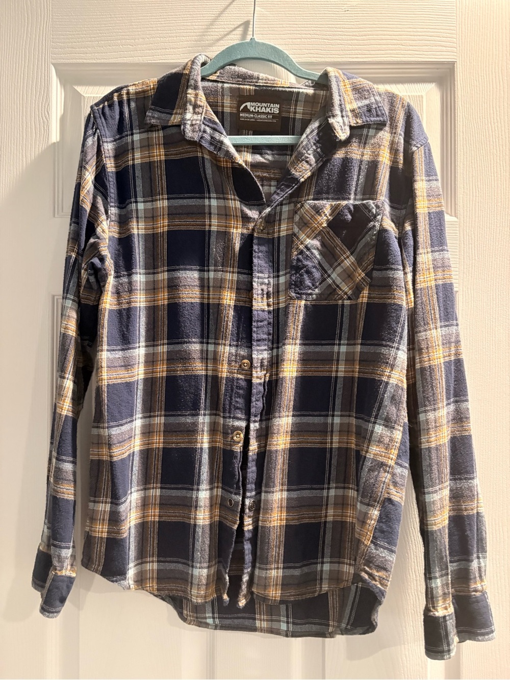 Mountain Khakis Navy and Tan Plaid Button-Down Flannel